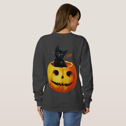 Halloween kat in de pompoen trui (Achterkant volledig)