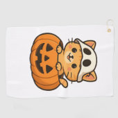 Halloween Kat in een pompoen Classic T-Shirt Golfhanddoek (Horizontaal)