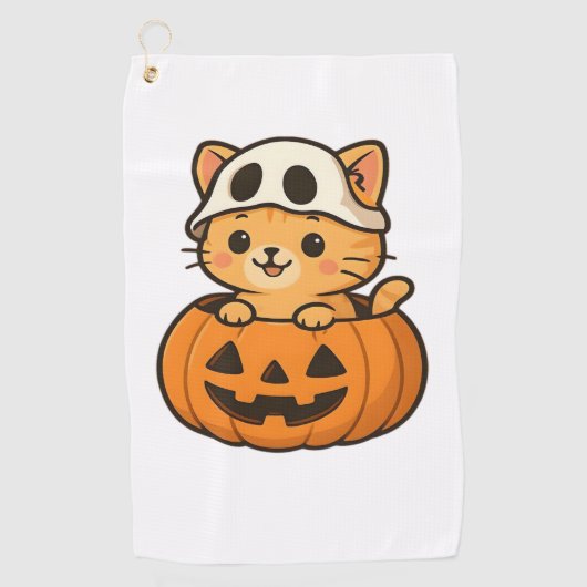Halloween Kat in een pompoen Classic T-Shirt Golfhanddoek (Voorkant)