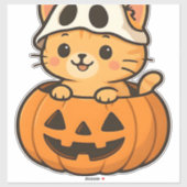 Halloween Kat in een pompoen Classic T-Shirt Sticker (Vel)