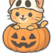 Halloween Kat in een pompoen Classic T-Shirt Sticker (Voorkant)