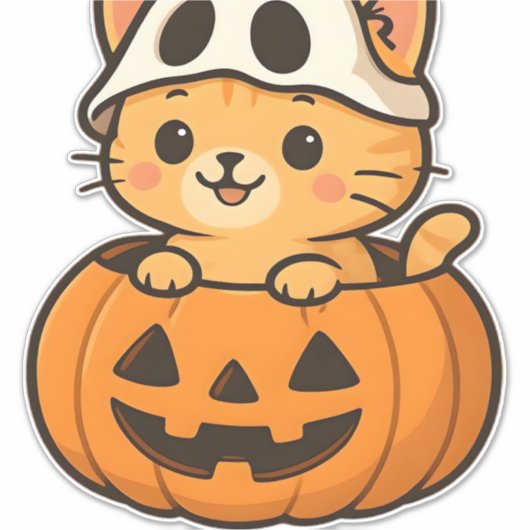 Halloween Kat in een pompoen Classic T-Shirt Sticker (Voorkant)