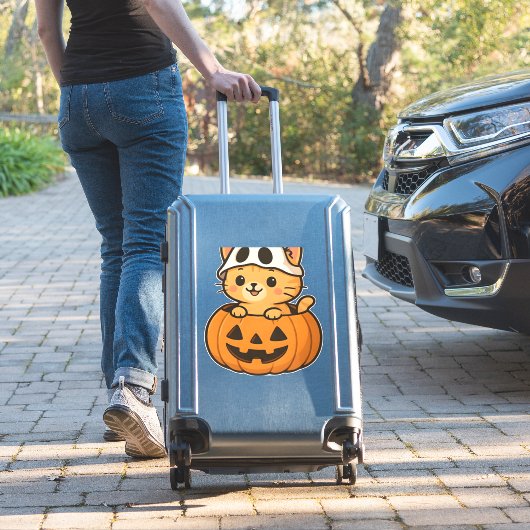 Halloween Kat in een pompoen Classic T-Shirt Sticker (Koffer Insitu)