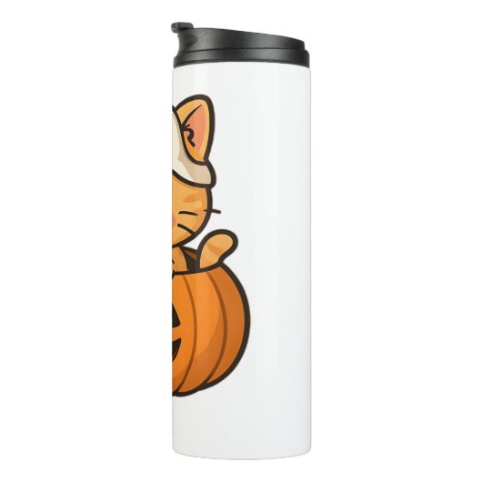 Halloween Kat in een pompoen Classic T-Shirt Thermosbeker (Geroteerd rechts)