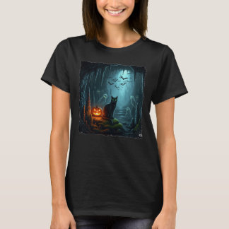 Halloween kat in een spookachtige grot! t-shirt