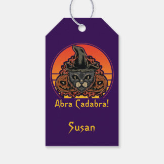 Halloween Kat in Heksenhoed Abra Cadabra Vintage Cadeaulabel