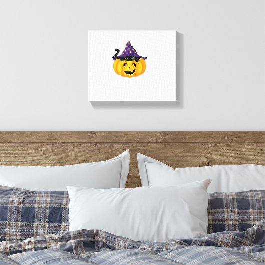 Halloween kat in pompoen - Schattigee zwarte kitte Canvas Afdruk (Insitu (Slaapkamer))