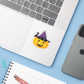 Halloween kat in pompoen - Schattigee zwarte kitte Sticker (Laptop met iPhone)