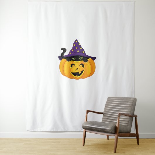 Halloween kat in pompoen - Schattigee zwarte kitte Wandkleed (In situ)