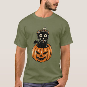Halloween Kat In Pompoen T-Shirt