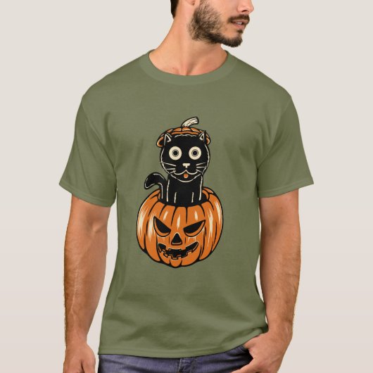 Halloween Kat In  Pompoen T-Shirt (Voorkant)