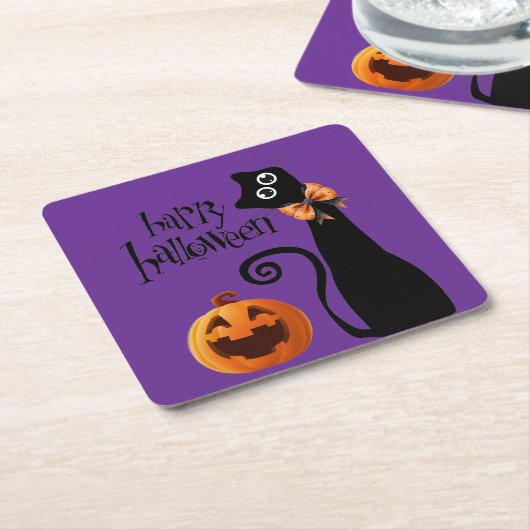 halloween kat kartonnen onderzetters (Schuin)