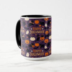 Halloween Kat Kopje, Griezeldier Zwarte Kat Pompoe Mok
