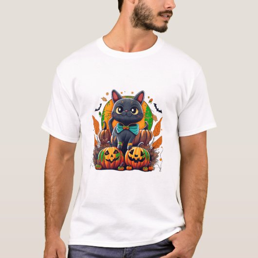 Halloween Kat Kostuum Pompoen T-shirt (Voorkant)