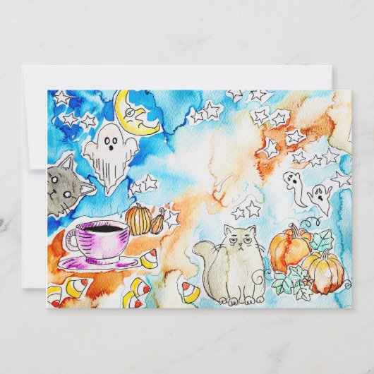 Halloween kat kunst feestdagenkaart (Voorkant)