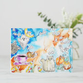 Halloween kat kunst feestdagenkaart (Staand voorkant)