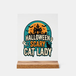Halloween Kat Lady Griezelen Oude Geest Huis_1 Acryl Bord