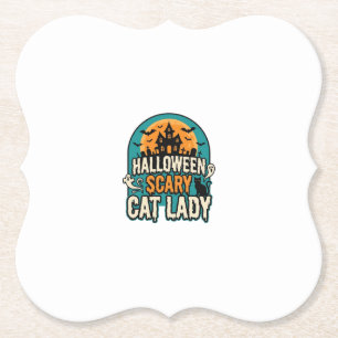 Halloween Kat Lady Griezelen Oude Geest Huis_1 Kartonnen Onderzetters