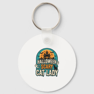 Halloween Kat Lady Griezelen Oude Geest Huis_1 Sleutelhanger