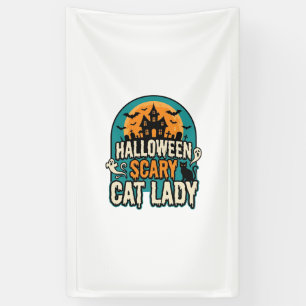 Halloween Kat Lady Griezelen Oude Geest Huis_1 Spandoek
