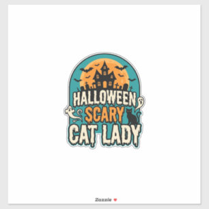 Halloween Kat Lady Griezelen Oude Geest Huis_1 Sticker