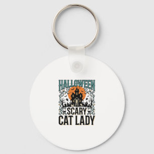 Halloween Kat Lady Griezelen Spokenhuis Vintage_1 Sleutelhanger