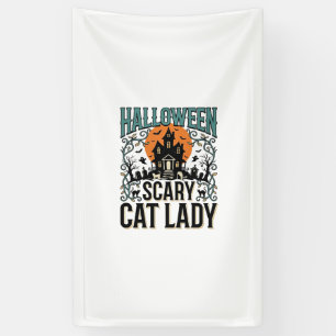 Halloween Kat Lady Griezelen Spokenhuis Vintage_1 Spandoek