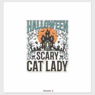 Halloween Kat Lady Griezelen Spokenhuis Vintage_1 Sticker