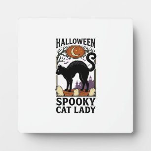 Halloween Kat Lady Vintage Zwarte Kat Shirt_1 Fotoplaat