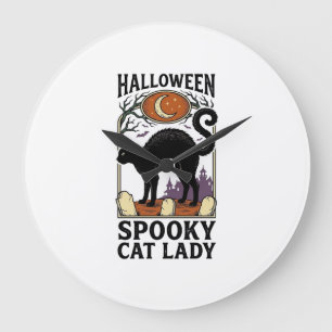 Halloween Kat Lady Vintage Zwarte Kat Shirt_1 Grote Klok