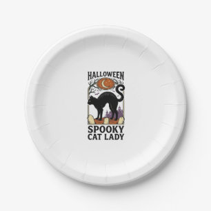 Halloween Kat Lady Vintage Zwarte Kat Shirt_1 Papieren Bordje