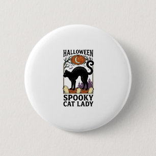 Halloween Kat Lady Vintage Zwarte Kat Shirt_1 Ronde Button 5,7 Cm