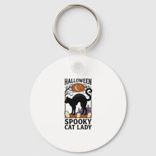 Halloween Kat Lady Vintage Zwarte Kat Shirt_1 Sleutelhanger