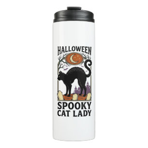Halloween Kat Lady Vintage Zwarte Kat Shirt_1 Thermosbeker
