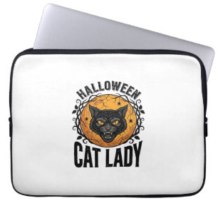 Halloween Kat Lady Vintage Zwarte Kat Shirt Ontwer Laptop Sleeve