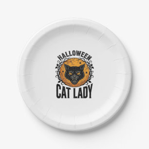 Halloween Kat Lady Vintage Zwarte Kat Shirt Ontwer Papieren Bordje