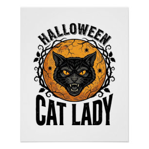 Halloween Kat Lady Vintage Zwarte Kat Shirt Ontwer Perfect Poster
