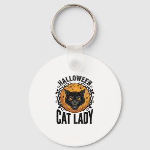 Halloween Kat Lady Vintage Zwarte Kat Shirt Ontwer Sleutelhanger