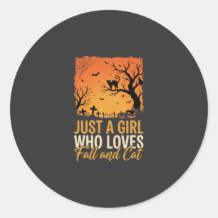 Halloween Kat Liefhebber Herfst Zonsondergang Graf Ronde Sticker