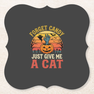 Halloween Kat Liefhebber Vergeet Snoep Vintage Gra Kartonnen Onderzetters