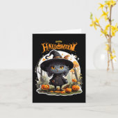 Halloween Kat Liefhebbers Grappig Spooky Halloween Kaart (Gele Bloem)