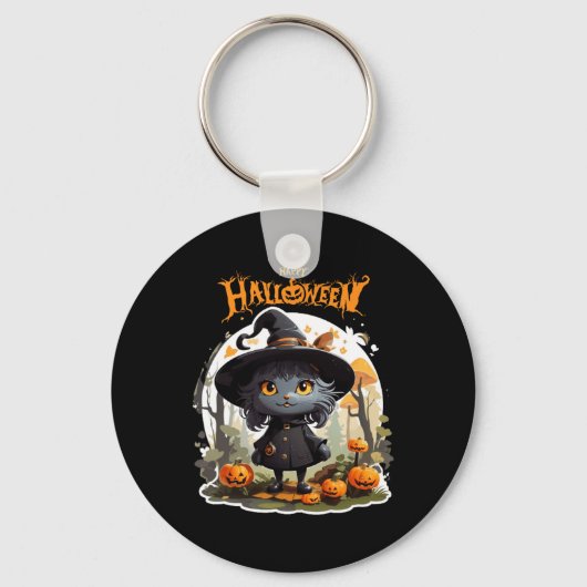 Halloween Kat Liefhebbers Grappig Spooky Halloween Sleutelhanger (Voorkant)