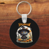 Halloween Kat Liefhebbers Grappig Spooky Halloween Sleutelhanger (Voorkant)