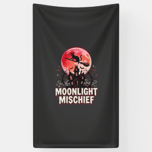 Halloween Kat Maanlicht Ondeugd Spandoek (Verticaal)
