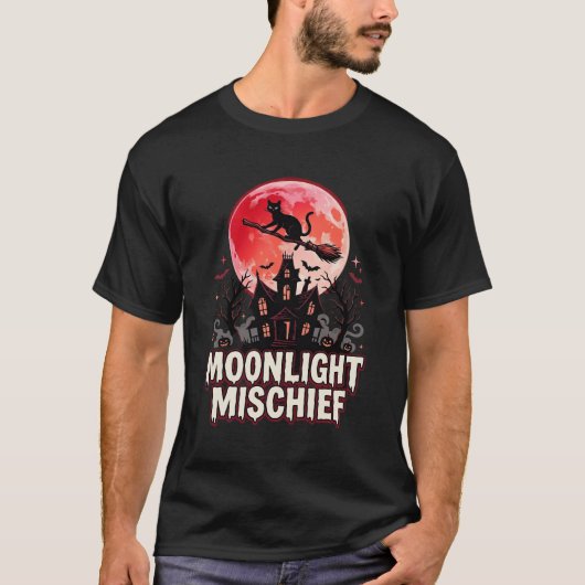 Halloween Kat Maanlicht Ondeugd T-shirt (Voorkant)