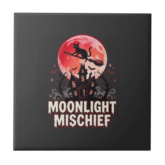 Halloween Kat Maanlicht Ondeugd Tegeltje (Voorkant)