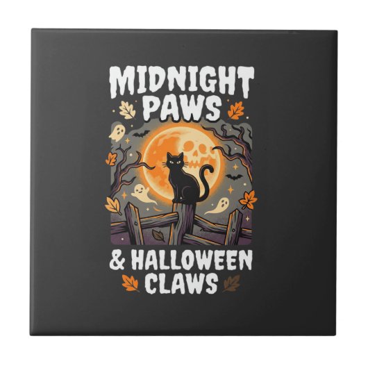 Halloween Kat Maanondeugend Tegeltje (Voorkant)