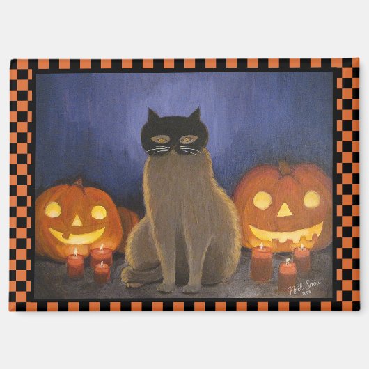 Halloween Kat Masker & Jack-o'-lantern Magneet (Voorkant)