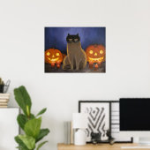 Halloween Kat Masker & Jack-o'-lantern Muurkunst Poster (Thuiskantoor)