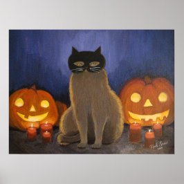 Halloween Kat Masker & Jack-o'-lantern Muurkunst Poster
